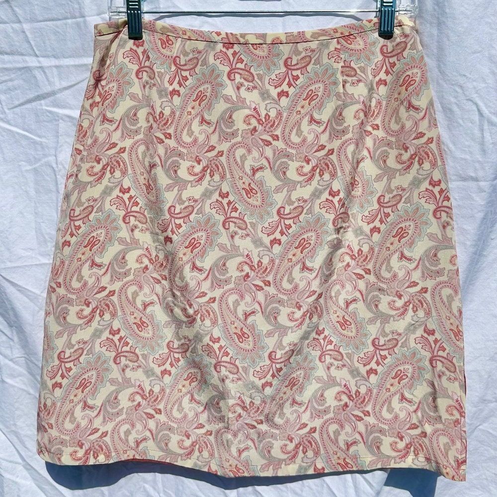 Pastel Pink, Yellow and Blue 100% Silk Paisley Mini Skirt Fully Lined